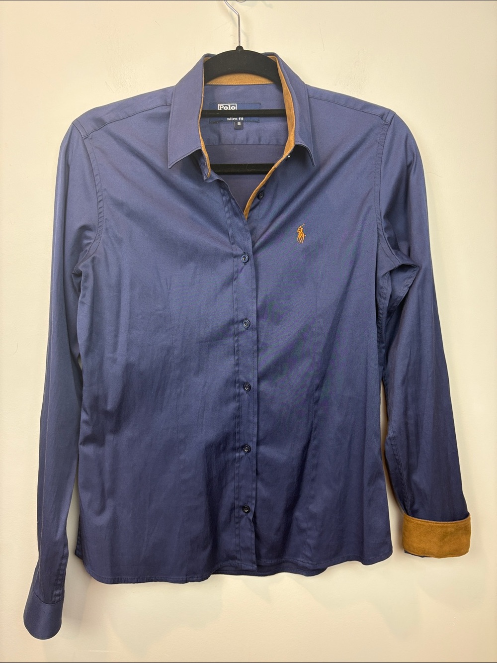 Polo by Ralph Lauren vintage Navy Button-Down Shirt with Tan Accents